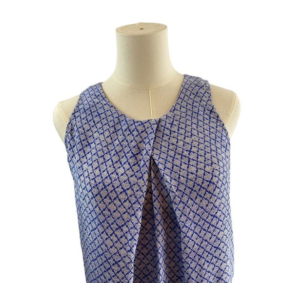 XS Cynthia Rowley Womens 100% Silk Blue Print Pullover Pleat Front Blouse - Picture 2 of 11